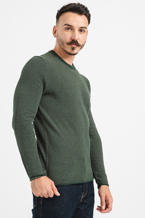 Only & Sons, Пуловер Niguel с овално деколте, Бял/Тъмнозелен