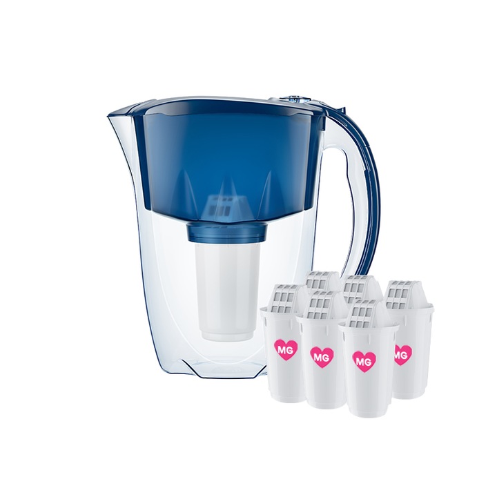Cana filtranta apa, AQUAPHOR, PRESTIGE, 2.8 L, Cu 6 x filtru de apa A5 Mg, Albastru