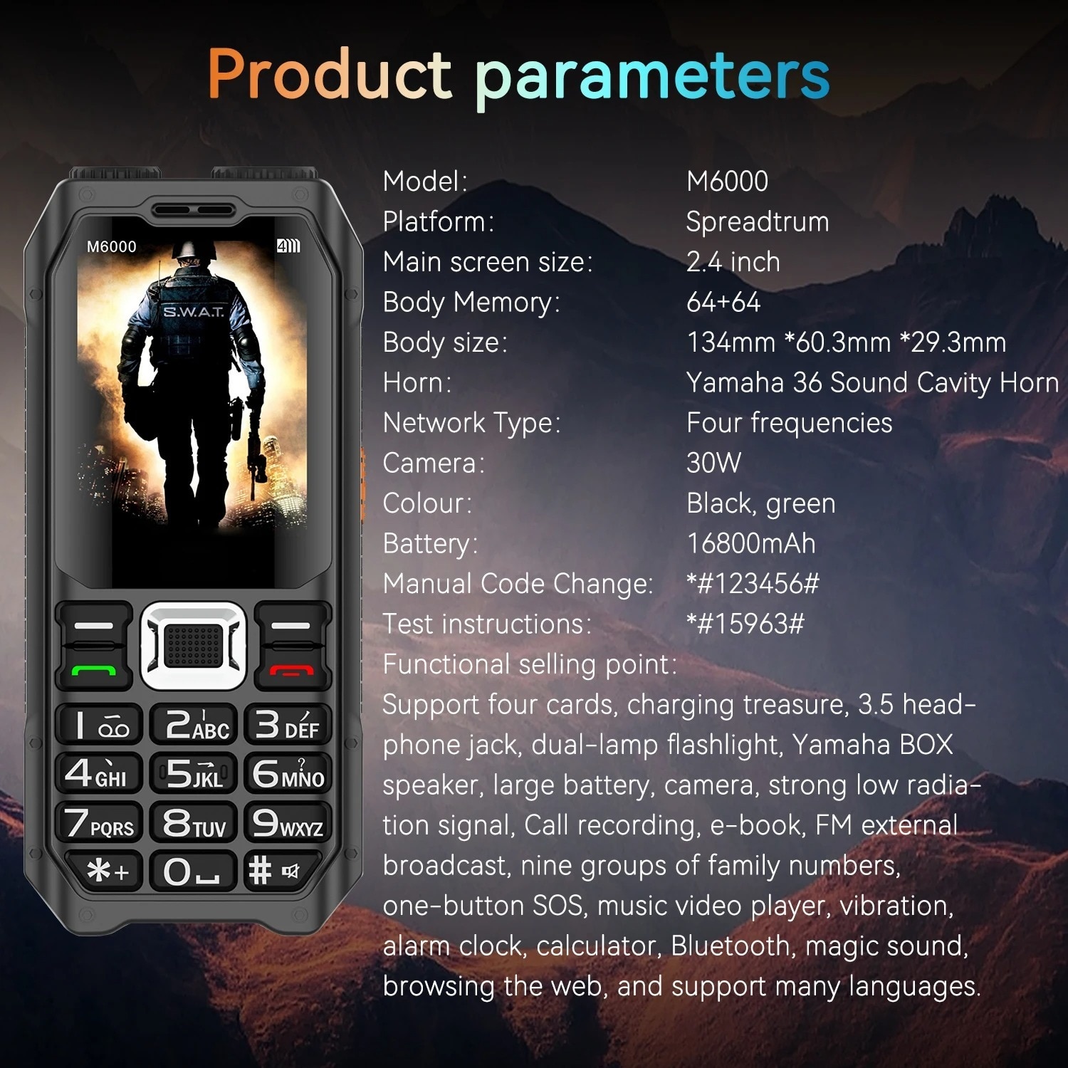 Telefon Mobil AIEK M6000, Tastatura Mare, 4 SIM, 240x320, Verde