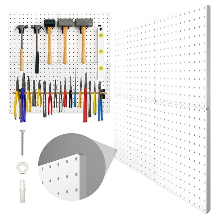 Set 4 Panouri Perforate Metalice Niks, Rezistente la Rugina, Alb, 30x30cm