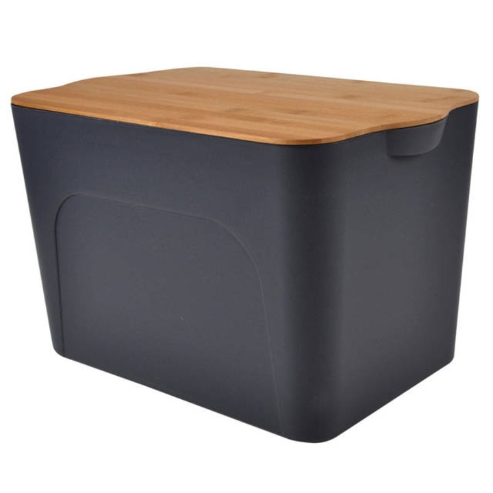 Cutie din plastic cu capac din bambus, 26 litri