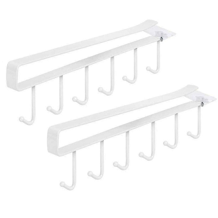 Polc alá szerelhető pohártartó, AMRINUGL, 2 darabos készlet, fém, fúrás nélküli rögzítés