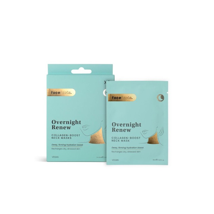 Маска за шия, Face Facts, Overnight Renew, Колаген, 2х15 мл