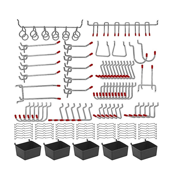 Set organizare si depozitare, Niks, 114 piese, pentru panou perforat, spatiu economisit, metal