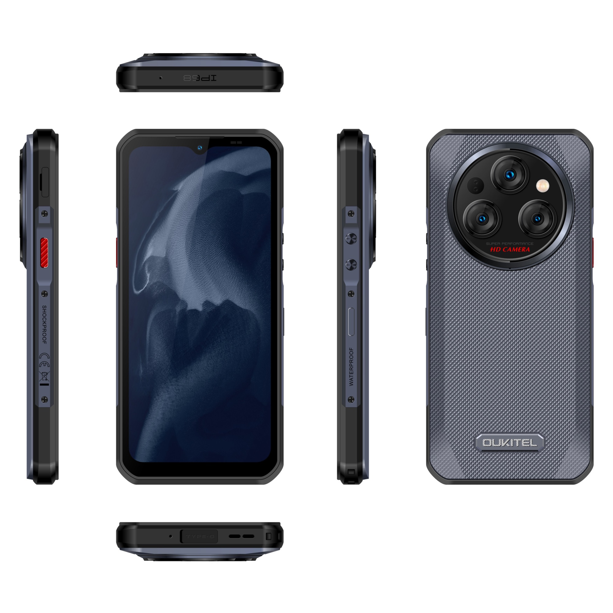 Telefon mobil Oukitel WP35, Gray, 5G, 6.6" 2.4K, 24GB RAM (8GB + 16GB extensibili), 256GB ROM, Android 14, MediaTek Dimensity 6100+, 64MP+32MP, NFC, Face ID, 11000mAh, Dual SIM