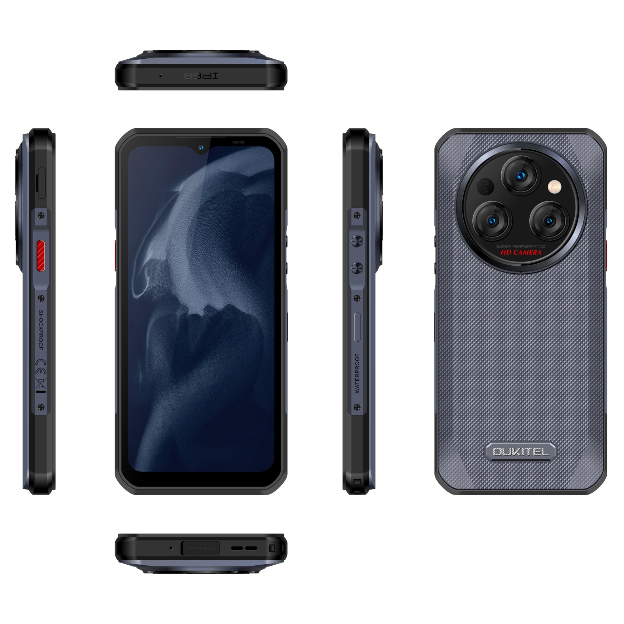 Telefon mobil Oukitel WP35, Gray, 5G, 6.6" 2.4K, 24GB RAM (8GB + 16GB extensibili), 256GB ROM, Android 14, MediaTek Dimensity 6100+, 64MP+32MP, NFC, Face ID, 11000mAh, Dual SIM