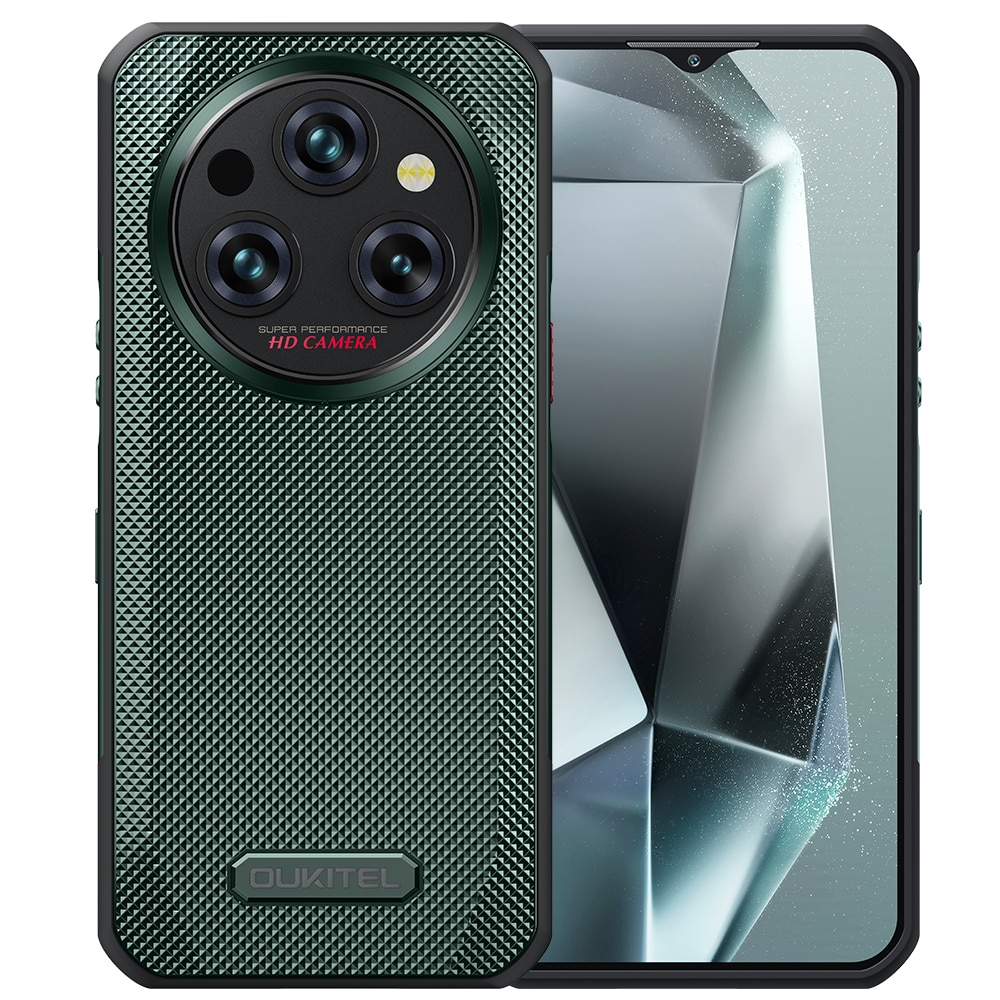 Telefon mobil Oukitel WP35 Verde, 5G, ecran de 6.6" 2.4K, 24GB RAM (8GB+16GB extensibili), 256GB ROM, Android 14, MediaTek Dimensity 6100+, 64MP+32MP, NFC, Face ID, baterie de 11000mAh, Dual SIM