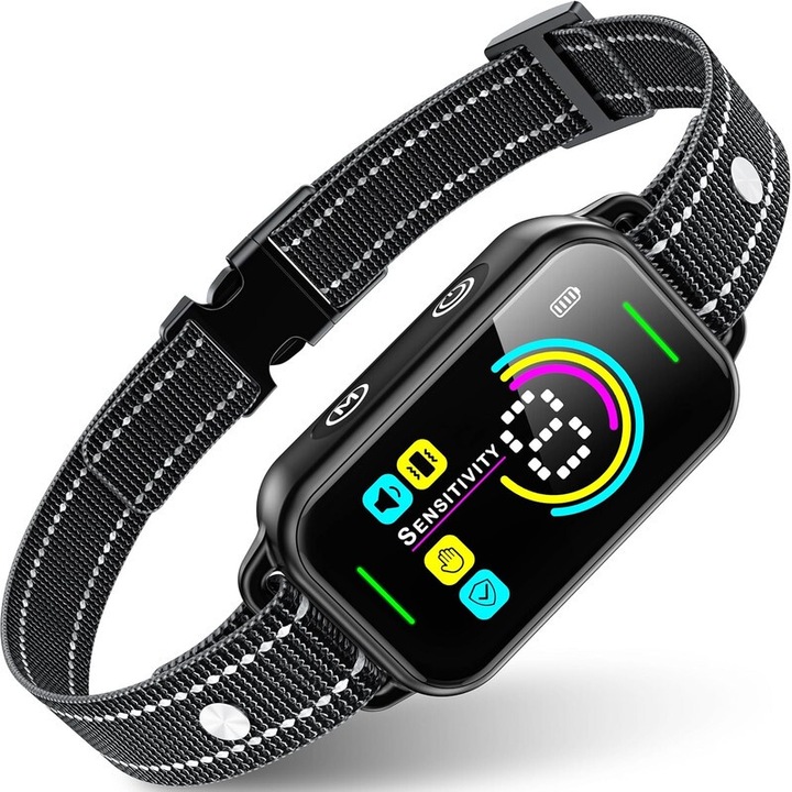 Zgarda electronica antilatrat cu mod protectie, incarcare rapida, impermeabila, negru, 6-27 inch