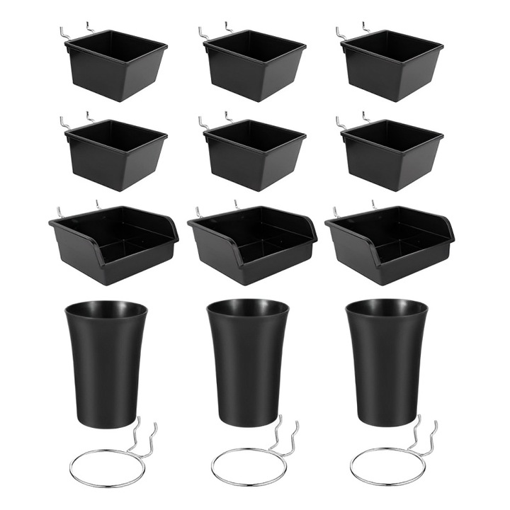 Set organizare si depozitare Niks, 12 piese, negru, pentru panou perforat