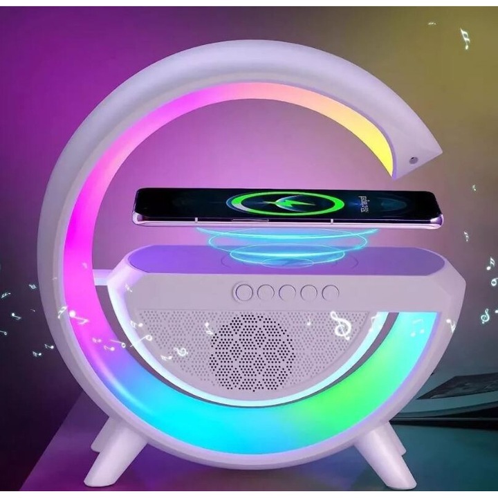 Multimédiás bluetooth Hangszóró, vezeték nélküli töltőpad, ébresztő óra, rgb led lámpa