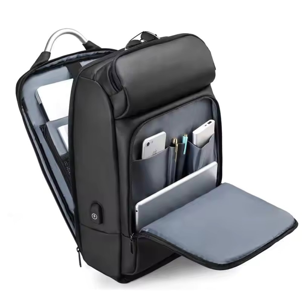 Rucsac laptop 15.6", business casual, impermeabil, cu port USB, GETICS, 30x15x48 cm, Negru