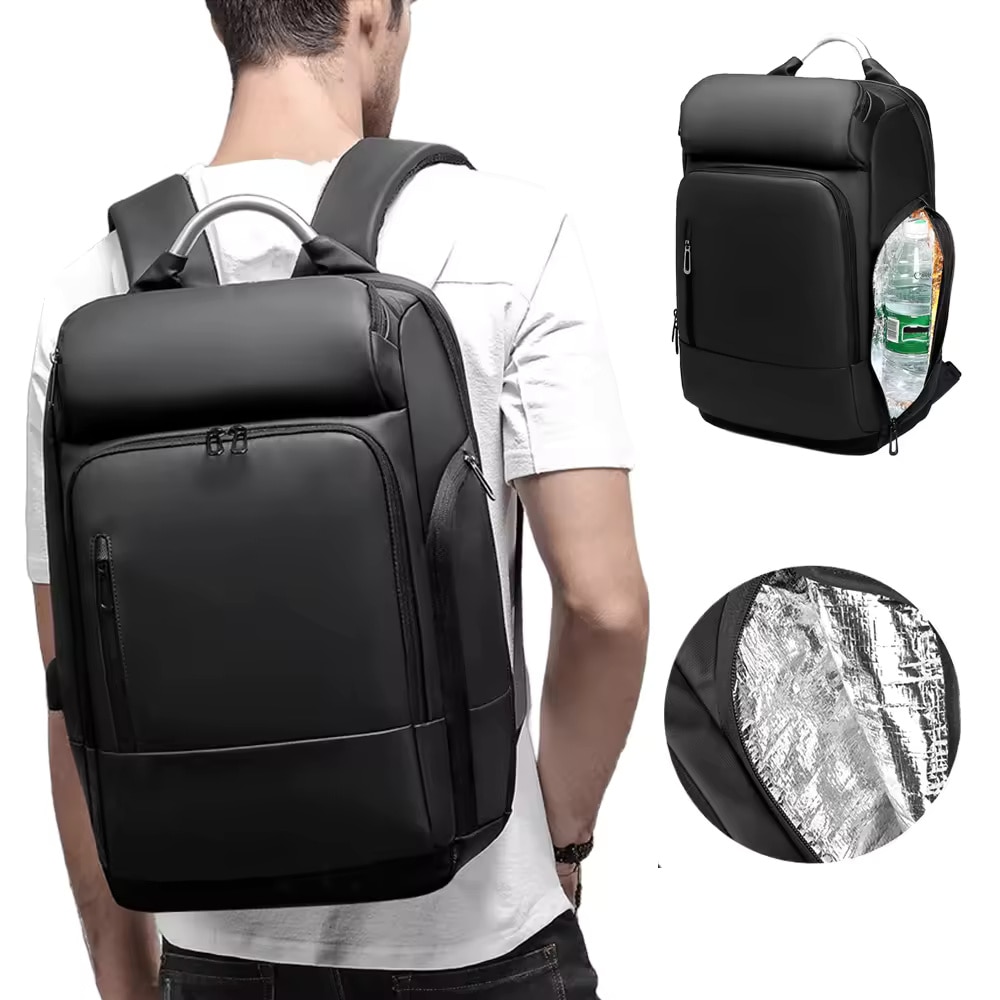 Rucsac laptop 15.6", business casual, impermeabil, cu port USB, GETICS, 30x15x48 cm, Negru