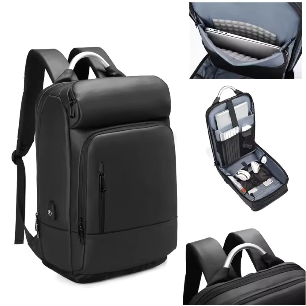 Rucsac laptop 15.6", business casual, impermeabil, cu port USB, GETICS, 30x15x48 cm, Negru