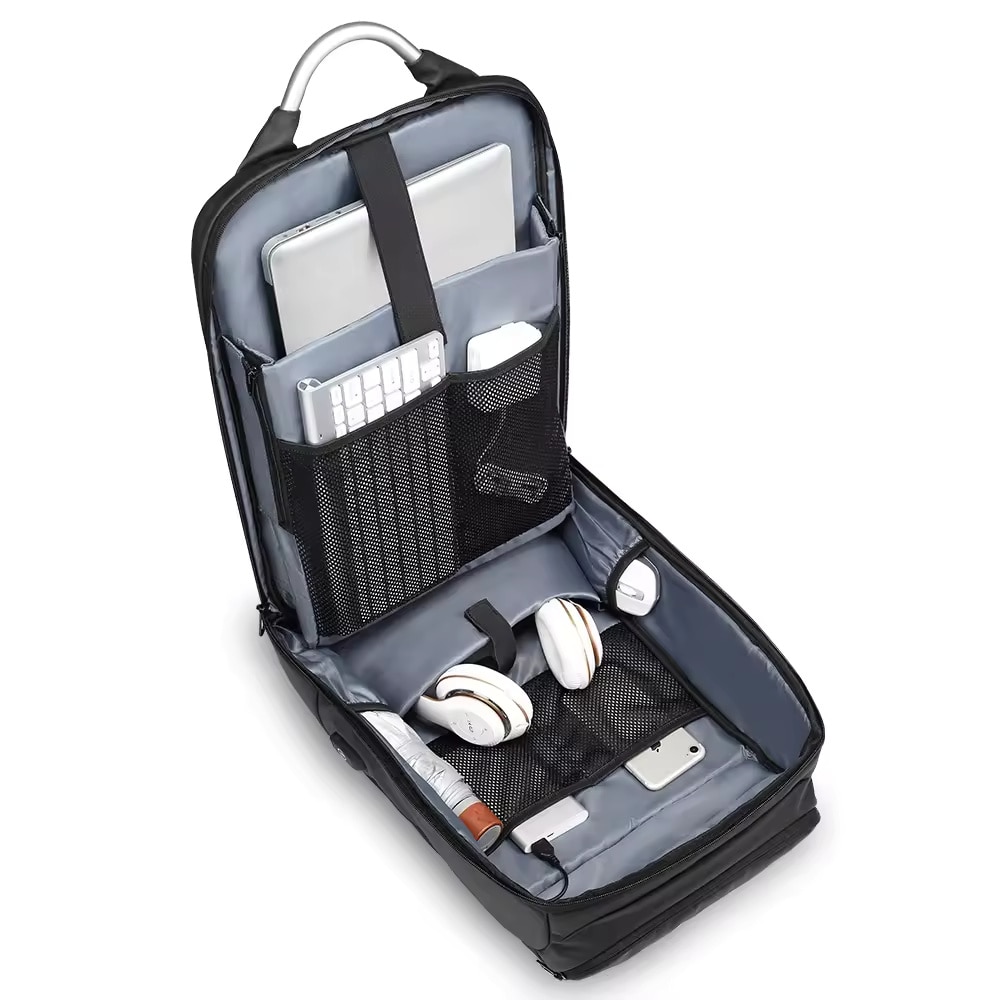 Rucsac laptop 15.6", business casual, impermeabil, cu port USB, GETICS, 30x15x48 cm, Negru