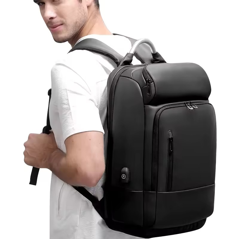 Rucsac laptop 15.6", business casual, impermeabil, cu port USB, GETICS, 30x15x48 cm, Negru
