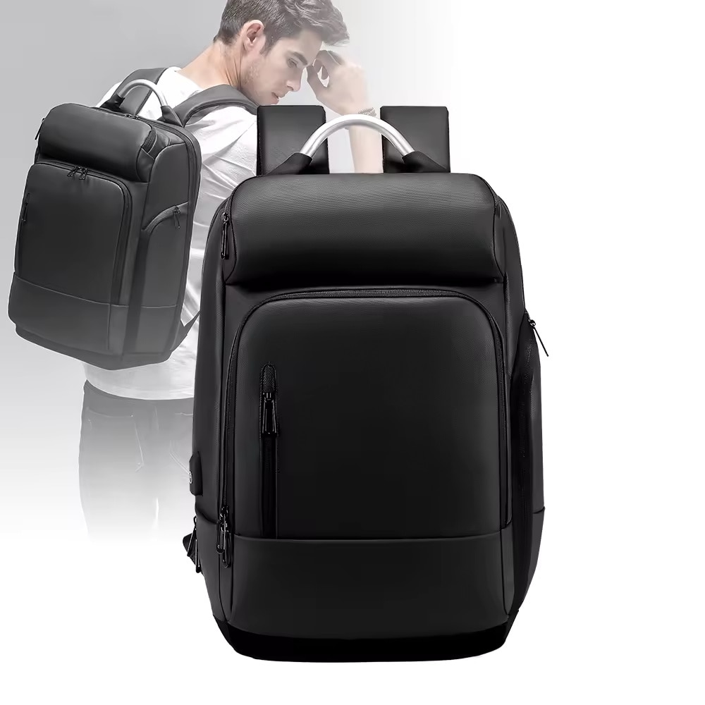 Rucsac laptop 15.6", business casual, impermeabil, cu port USB, GETICS, 30x15x48 cm, Negru