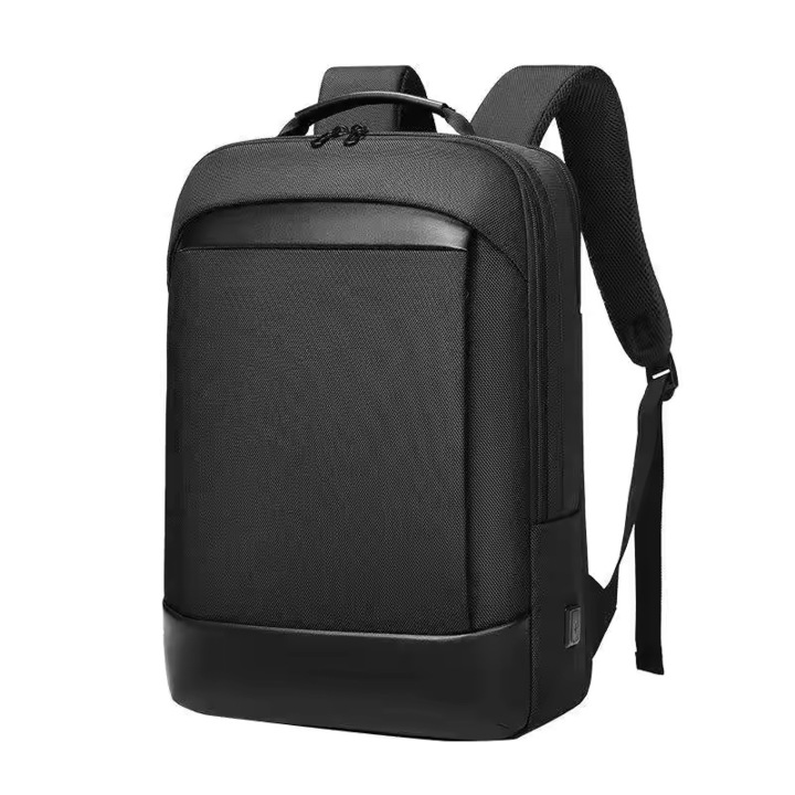 Rucsac laptop 15.6", smart business, cu insertii de piele ecologica, impermeabil, cu port de incarcare USB, GETICS, 30x15x44 cm, Negru