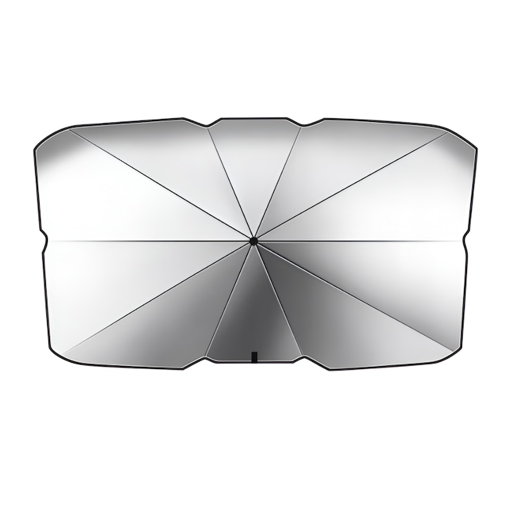 Сгъваем сенник за кола, форма на чадър, черен / сребрист, 140 x 79 см, UV устойчив, отблъскващ топлината, JD Store