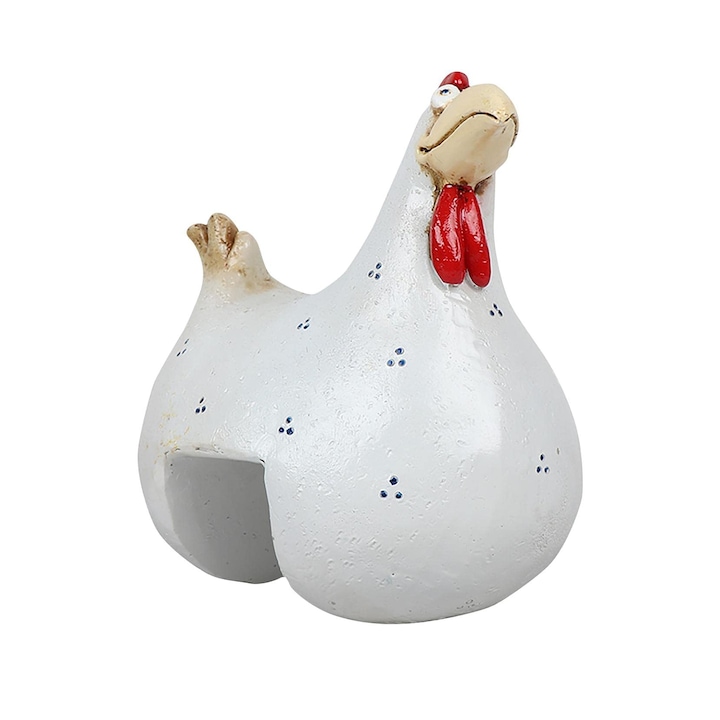 Фигурка на пиле с големи очи за декорация на ограда, смола, бяла, 16x16см