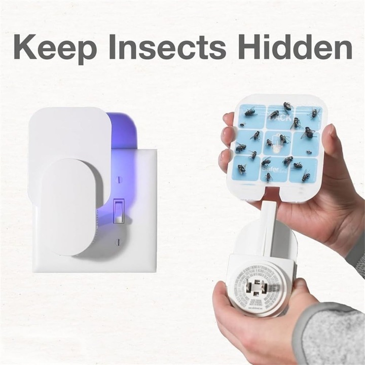 Capcana pentru insecte cu lumina UV, Dispozitiv anti insecte/tantari/musculite, Include 3 panouri adezive, Adaptor EU, Ideala pentru case/dormitoare/restaurante, Alb, Manolex®
