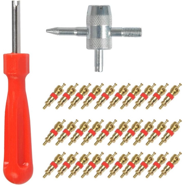 32 részes szelepjavító szerszámkészlet, KkvoGmle, 4 az 1-ben, 30 sárgaréz szelep, 9,4 cm