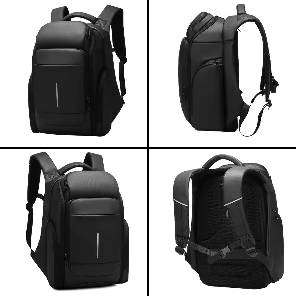 Rucsac laptop 15.6", business casual pentru calatorii, impermeabil, cu buzunar antifurt, GETICS, 32x18x47 cm, Negru