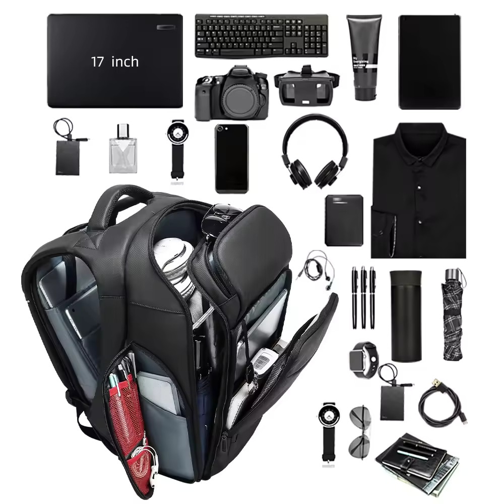 Rucsac laptop 15.6", business casual pentru calatorii, impermeabil, cu buzunar antifurt, GETICS, 32x18x47 cm, Negru