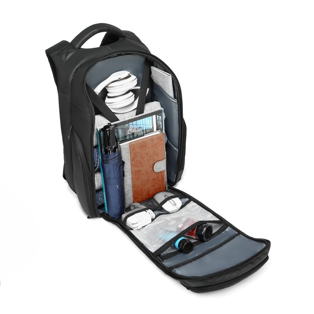 Rucsac laptop 15.6", business casual pentru calatorii, impermeabil, cu buzunar antifurt, GETICS, 32x18x47 cm, Negru
