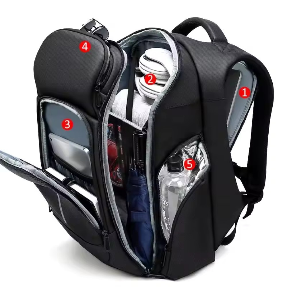 Rucsac laptop 15.6", business casual pentru calatorii, impermeabil, cu buzunar antifurt, GETICS, 32x18x47 cm, Negru