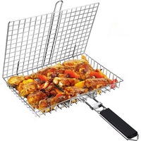 Gratar Ronyes, pliabil cu maner din lemn, metal, argintiu, 46.5x32x4cm