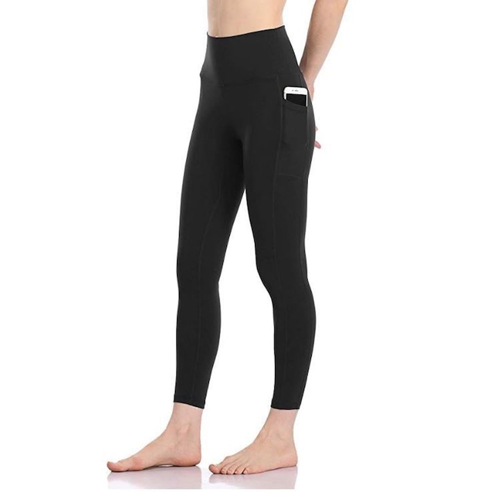 Colanti sport dama Ronyes, talie inalta, efect push-up, negru, Negru