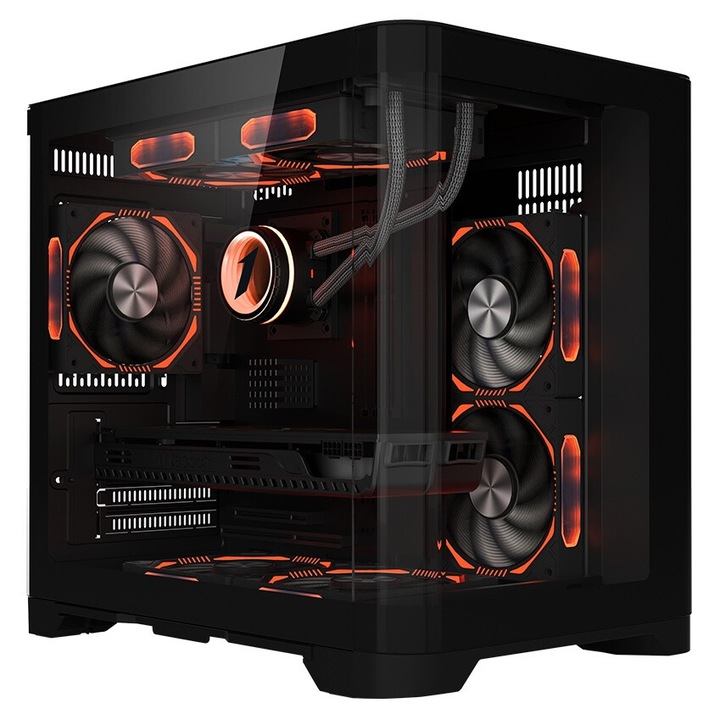 Кутия за компютър 1stPLAYER® Gaming UV5, aRGB, Cube-Tower, M-ATX/ITX, без захранване, черен цвят