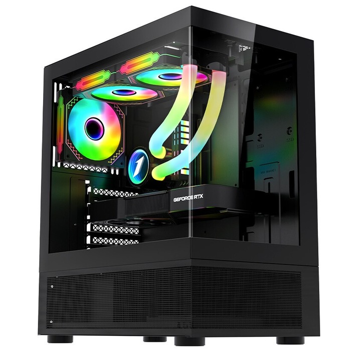 Кутия 1stPLAYER® Gaming MI7-A, RGB, Middle-Tower, ATX/M-ATX, без захранване, черен цвят