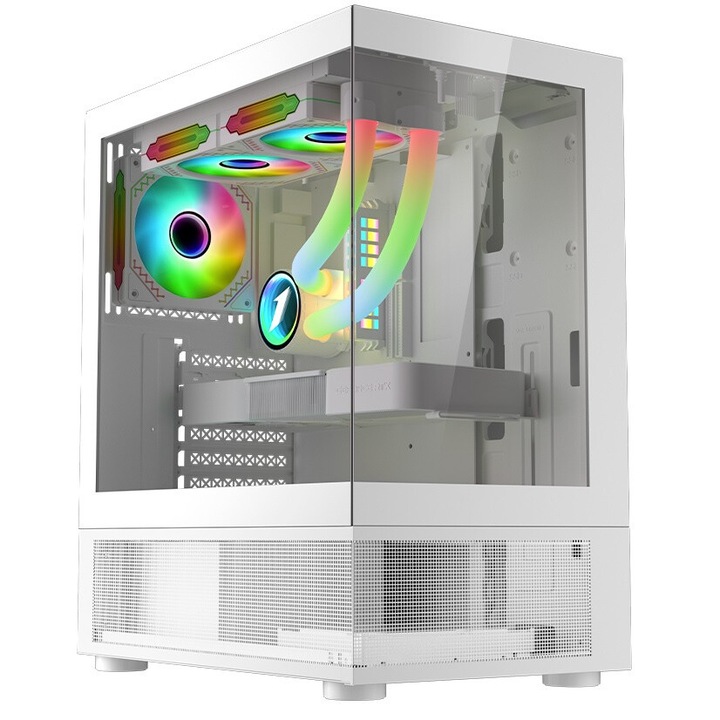 Кутия 1stPLAYER® Gaming MI7-A, RGB, Middle-Tower, ATX/M-ATX, без захранване, бял цвят