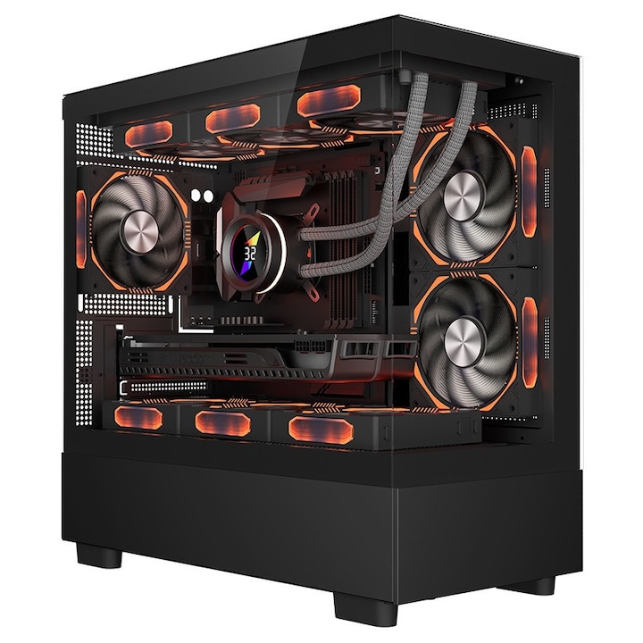 Carcasa 1stPLAYER® Gaming MI5-bk, 6 ventilatoare aRGB infinity efect, telecomanda, Micro-ATX, negru