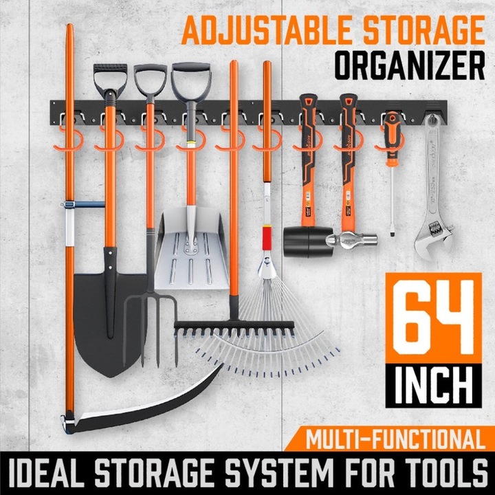 Set organizatoare perete Niks, 4 piese, 64 inch total, portocaliu, cu carlige S si drepte, 16 suruburi