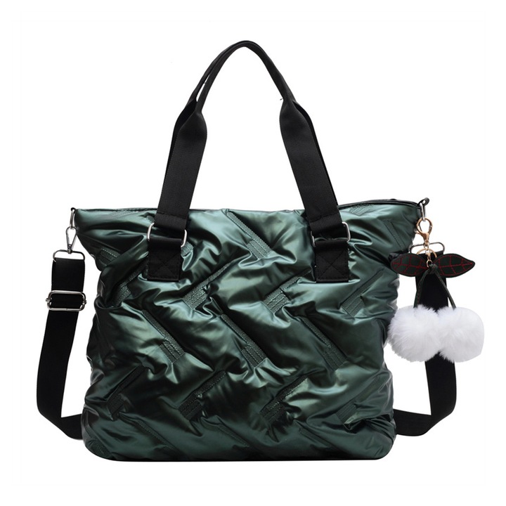 Jormftte keresztpántos táska, steppelt, fekete/szürke/zöld, 34x14x24cm, 1 táska szett