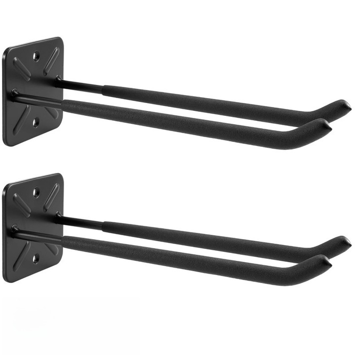 Set 2 carlige duble Niks pentru garaj, organizare scari/scaune/biciclete, negru, 12.2"