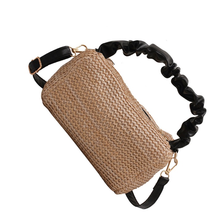 Fekete szalmatáska, Jormftte, 17x10x10cm, nőknek, felhő mintás