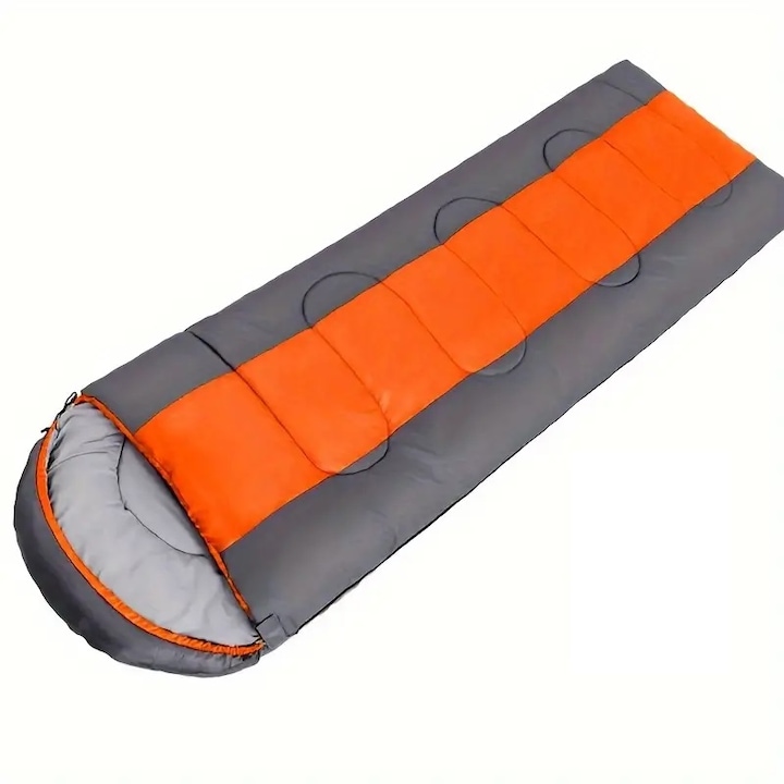 Sac de dormit, confortabil, 3 anotimpuri, pentru camping, tip patura, 220x70cm, gri/portocaliu, 1.3Kg, ELDEPO