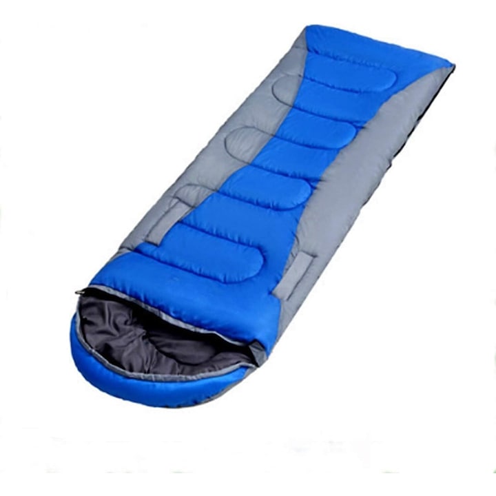 Sac de dormit, confortabil, 3 anotimpuri, pentru camping, tip patura, 220x70cm, gri/albastru, 1.3Kg, ELDEPO