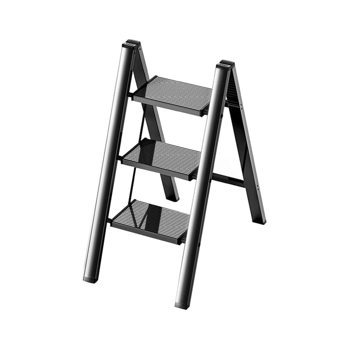 Scara Pliabila Dressing din Aluminiu, Structura Foarte Usoara, 3 Trepte Late, Maxim 145 Kg, Bigshot, Negru