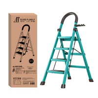 Scara Pliabila cu 4 Trepte Late, At Performance, Metalica, Maxim 150 Kg, Picioare Antialunecare, Rosu-Negru