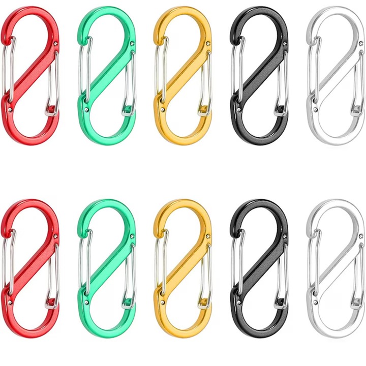Set 10 carabiniere S Rqiurpn, aluminiu, multicolor, 87mm, pentru camping si drumetii