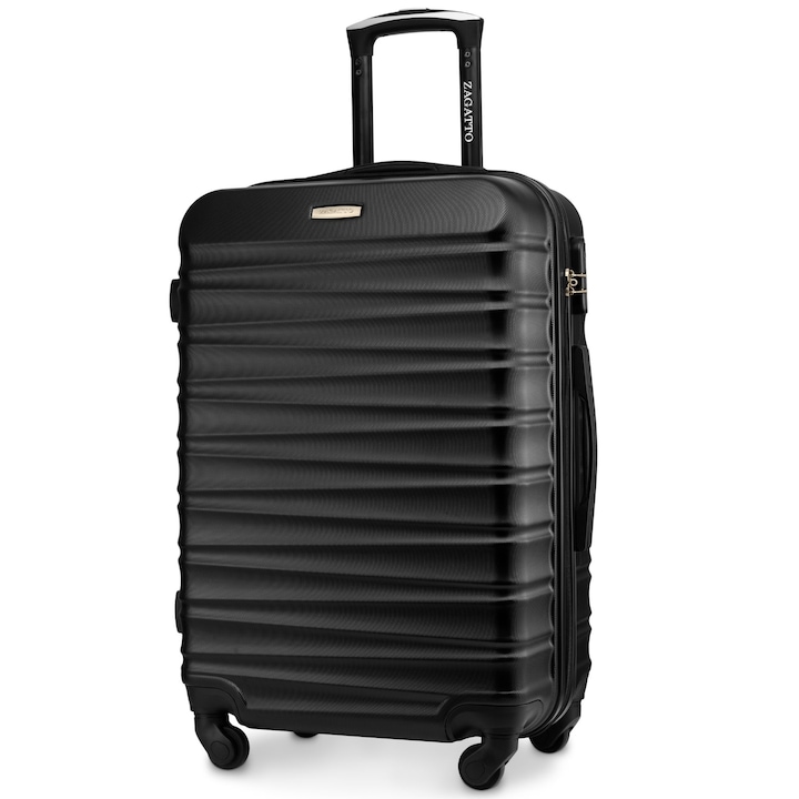 Куфар Zagatto®, Тип количка, Телескопична алуминиева дръжка, 4 колела 360, Капацитет 60л, Размер M, Странични защитни крака, Цифра, Среден, Черен, 65x42x26 см, ZG501 B