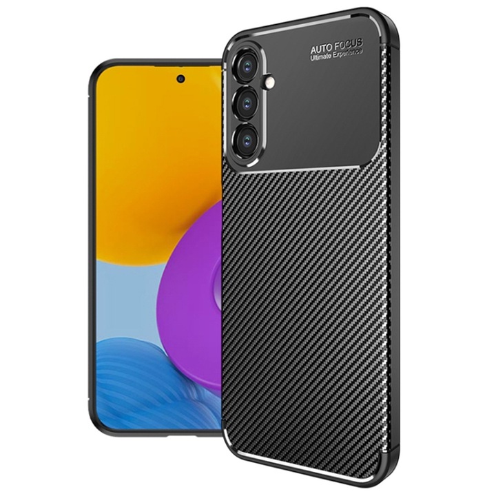 Husa protectie Mat-Tech compatibila cu Samsung Galaxy A54 5G, Carbon Design Autofocus, Protectie Camere, Finisaj Mat, Anti-Shock, Anti-Fingerprint, Rezistenta la impact, Negru