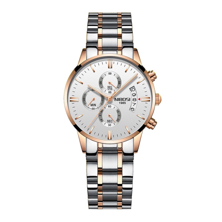 Ceas dama de mana Nibosi Casual Elegant Fashion Analog Quartz Argintiu Auriu