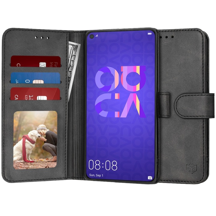 Калъф за Huawei Nova 5T / Honor 20 Тип книга, с вътрешен портфейл, защита от удар, SKYDDAR Elite Book - черен