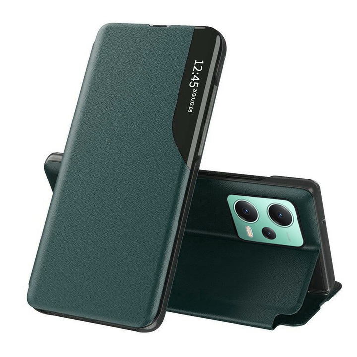 Защитен калъф, Macomi™, за Xiaomi Redmi Note 12 5G / Poco X5, модел eFold Series, Екологична кожа, Поликарбонат, Тъмнозелен