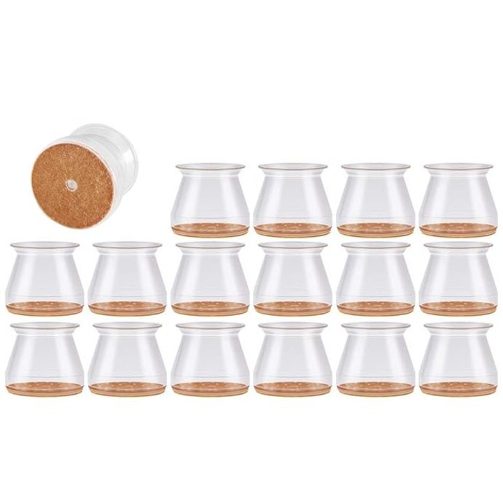 Set 16 sosete antialunecare pentru mobila din silicon high strech transparent cu protectie din pasla pentru picioarele mobilierului de 30 – 45 mm diametru